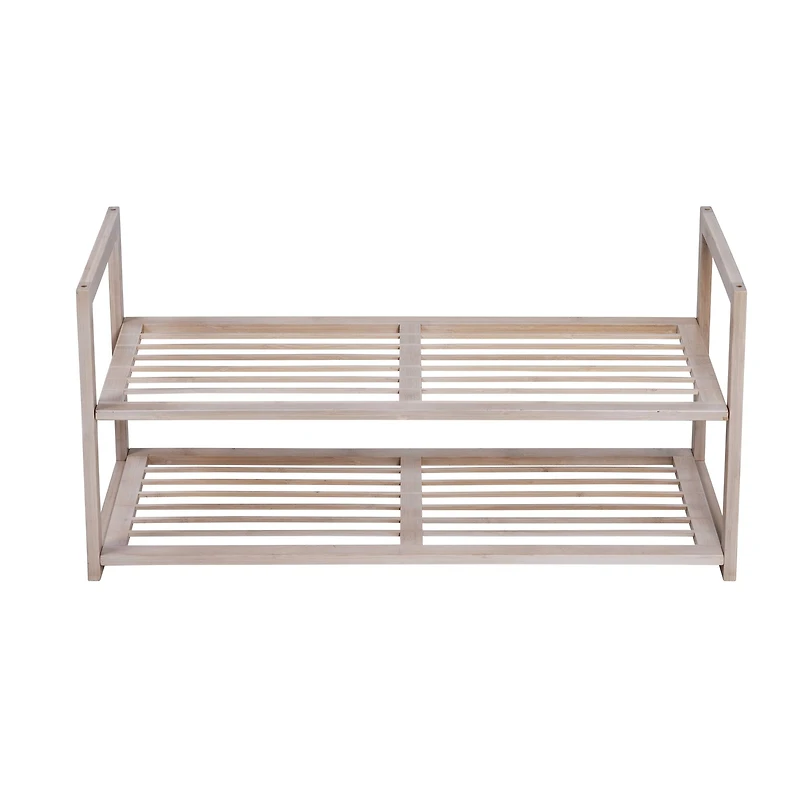 Honey Can Do White Wash 2-Tier Stackable Bamboo Shoe Rack