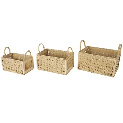 Brown Rattan Woven Decorative Storage Basket with Rope Handles, 3ct.
