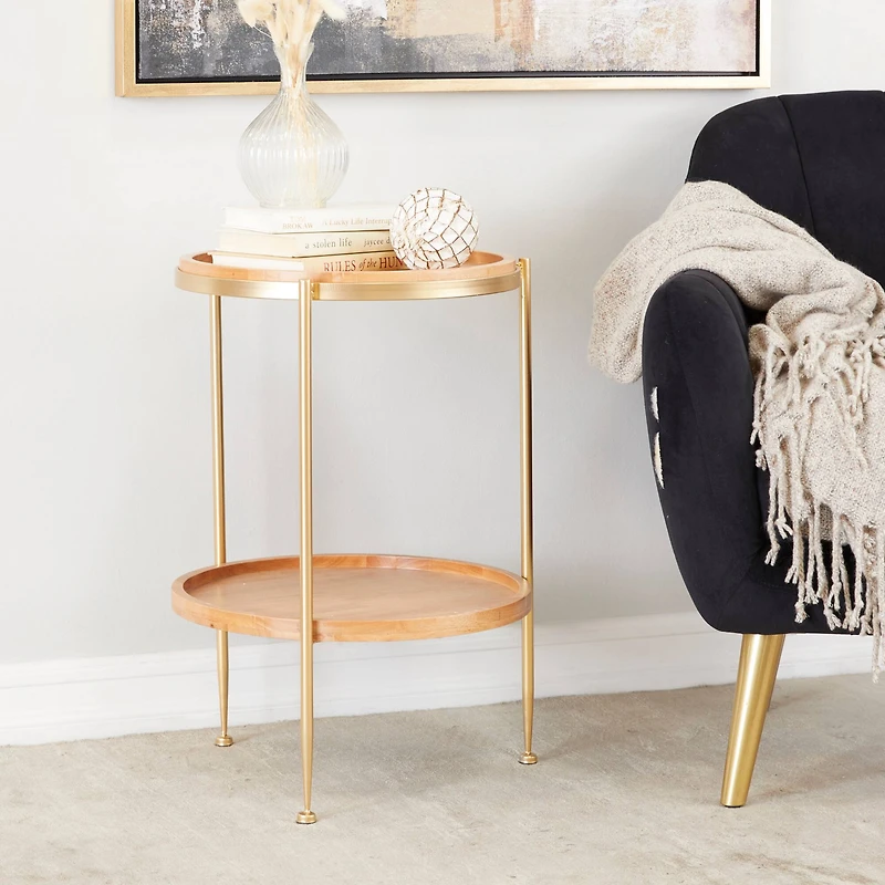 25" Brown Metal Contemporary Accent Table
