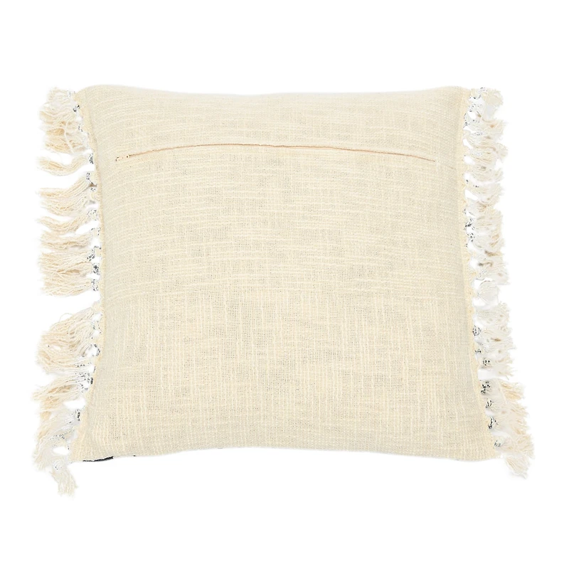 Hello Honey® Blue Stonewashed Ikat Pattern Woven Cotton Blend Pillow with Fringe