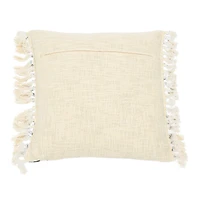 Hello Honey® Blue Stonewashed Ikat Pattern Woven Cotton Blend Pillow with Fringe