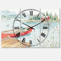 Designart Lake House Canoes I 3 Panel Wall Clock