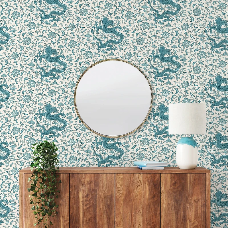 Scalamandre Peacock Chien Dragon Peel & Stick Wallpaper