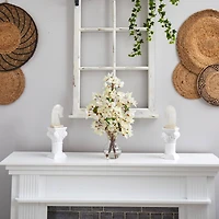 22" Artificial White Bougainvillea Arrangement with Fluted Glass Vase