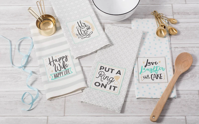 DII® Wedding Themed Embellished Dishtowels, 4ct.