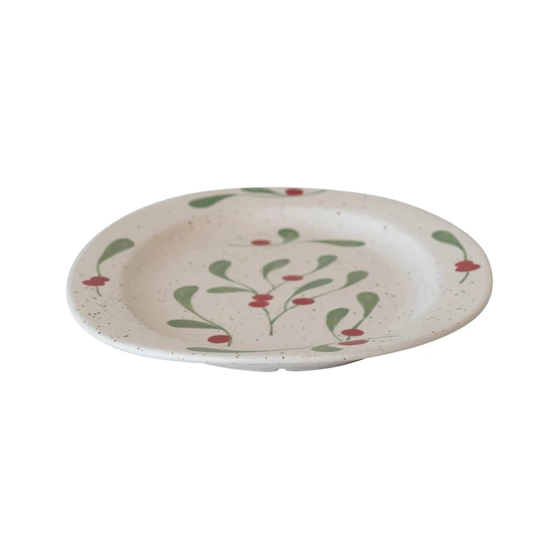 Hello Honey® 18" Hand-Painted Speckled Stoneware Platter with Holly Leaves & Berries