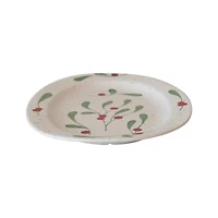 Hello Honey® 18" Hand-Painted Speckled Stoneware Platter with Holly Leaves & Berries