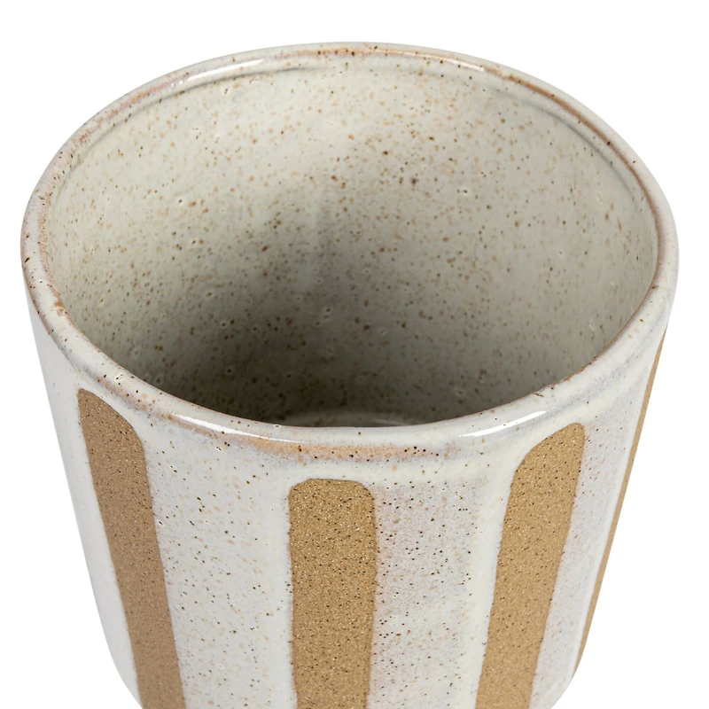 Hello Honey® 11" Cream & Brown Wax Relief Striped Round Stoneware Vase