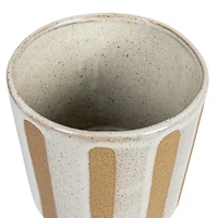 Hello Honey® 11" Cream & Brown Wax Relief Striped Round Stoneware Vase