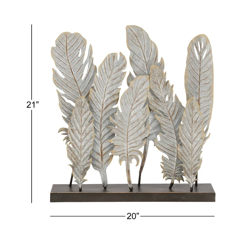 21" Gray Metal Contemporary Feather Sculpture