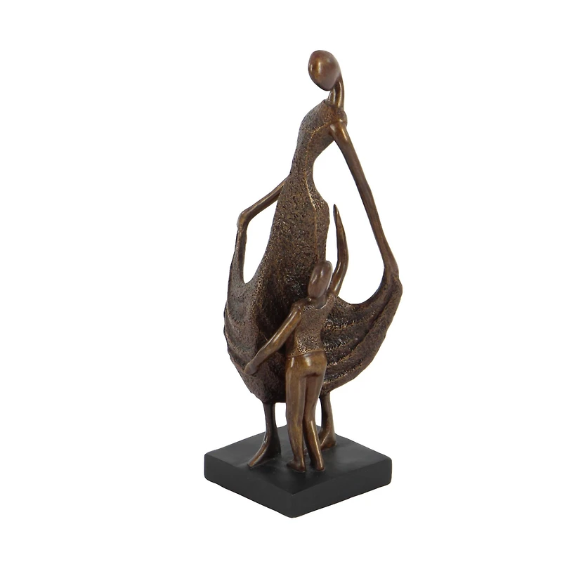 Traditional Bronze Polystone Mother and Child Sculpture, 5" x 13" x 5"