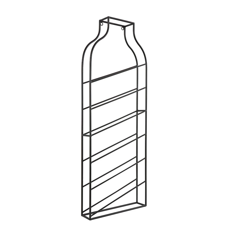 13" x 35" Black Metal Bottle Shape Wall Wine Rack