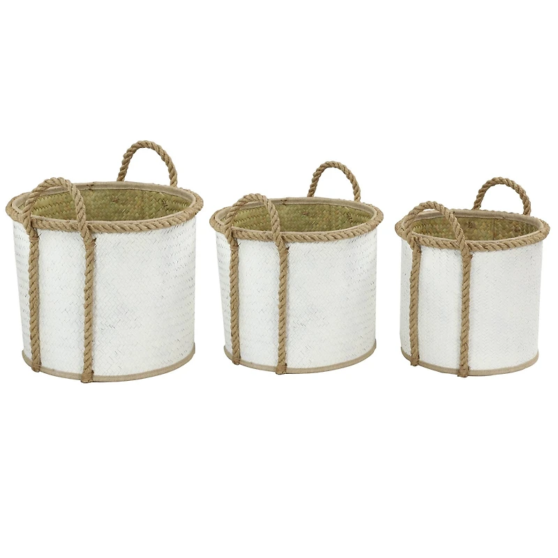 White Seagrass Coastal Storage Basket Set