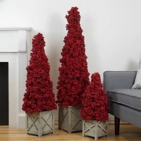 24" Unlit Red Berry Cone Artificial Potted Christmas Topiary