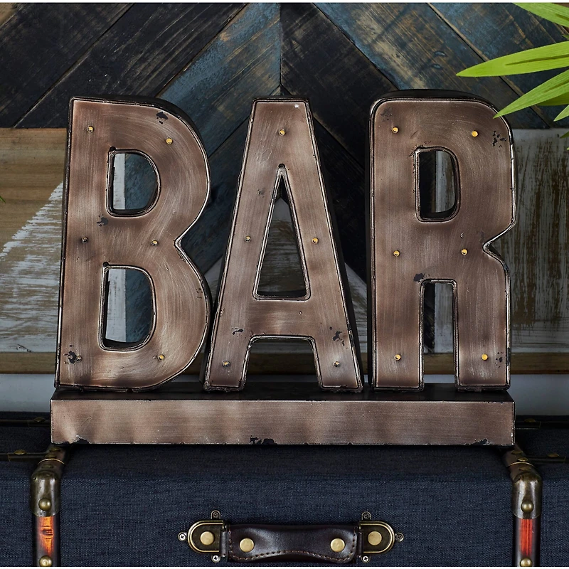The Novogratz 16'' Brown Tin Industrial BAR Sign