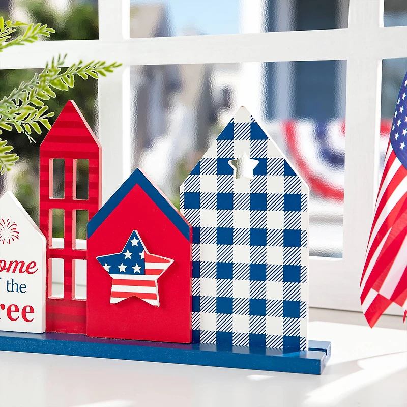 Glitzhome® 16" Wooden Patriotic America House Table Décor