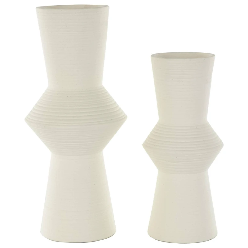 Ceramic Ribbed Cone Shaped Vase Set