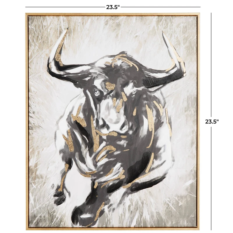 24" x 1.5" Gold Polystone Bull Shaded Running Living Room Framed Wall Art 