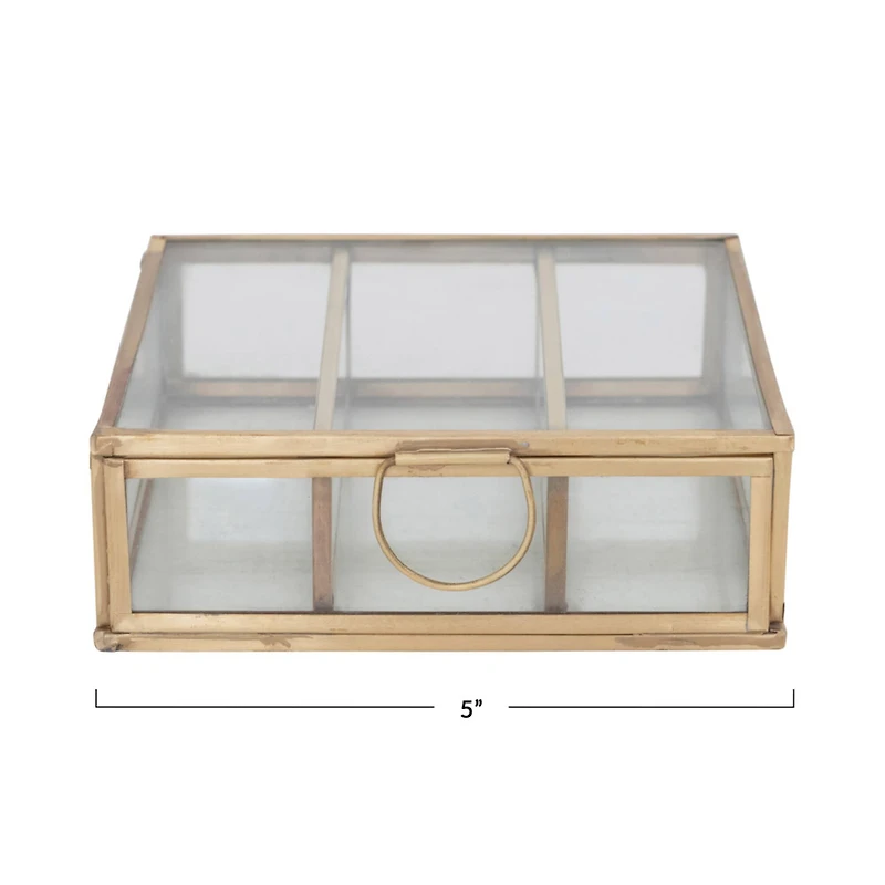Hello Honey® Small Brass Metal & Glass 3 Compartment Box
