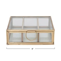 Hello Honey® Small Brass Metal & Glass 3 Compartment Box