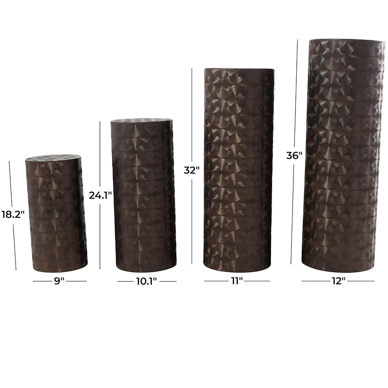 Brown Metal Tall Slim Abstract Pedestal Table with Grooved Shell Design Set