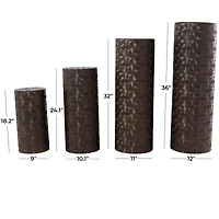 Brown Metal Tall Slim Abstract Pedestal Table with Grooved Shell Design Set