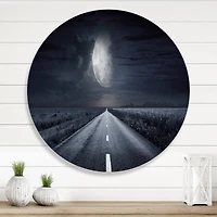 Designart - Asphalt Road Under Cloudy Full Moon III