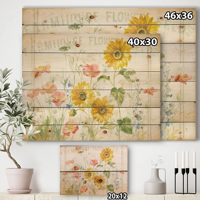 Designart - Floursack Florals I - Floral & Botanical Print on Natural Pine Wood