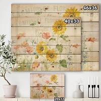 Designart - Floursack Florals I - Floral & Botanical Print on Natural Pine Wood