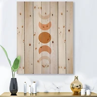 Designart - Minimalist Moon Phases - Modern Print on Natural Pine Wood
