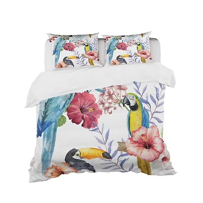 Designart 'Parrots, Hibiscus and Toucan' Animals Bedding Set