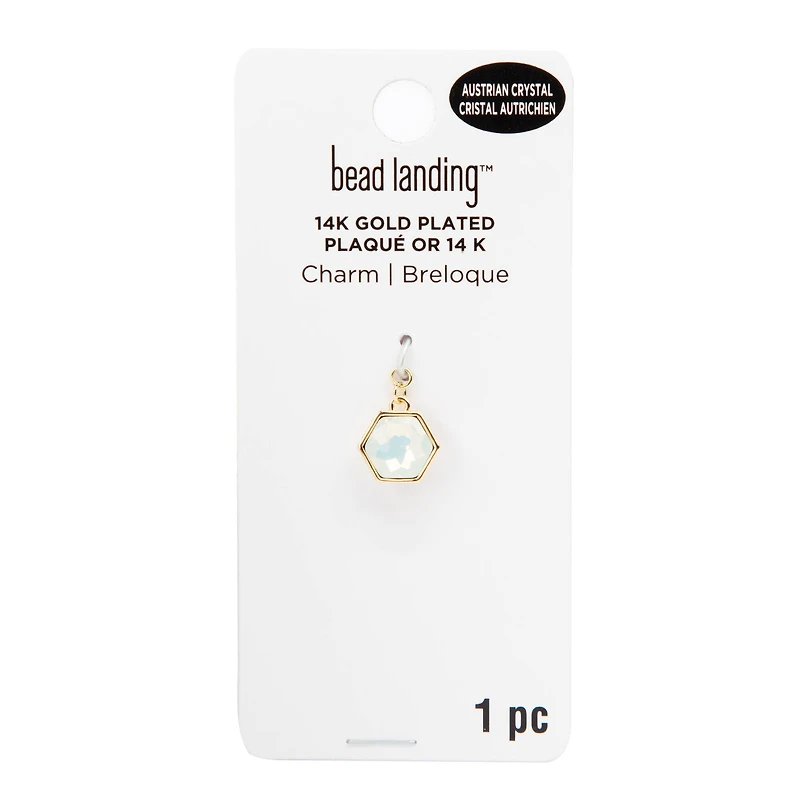 14K Gold Plated White Opal Austrian Crystal Hexagon Charm by Bead Landing™