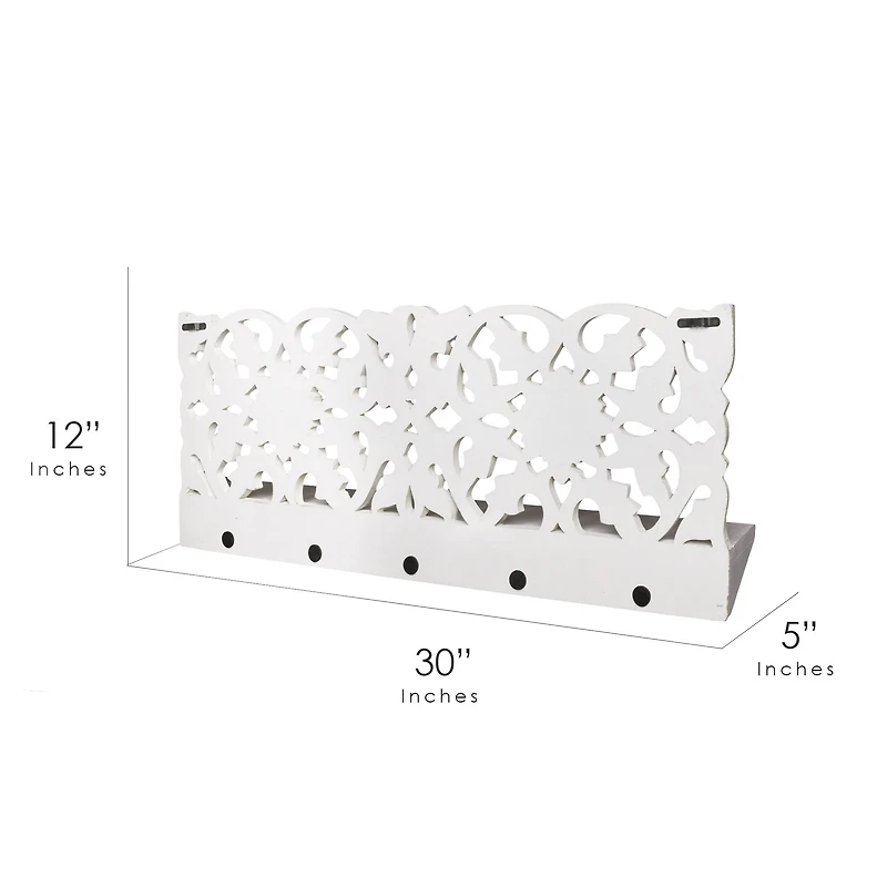 30" White Floating Wall Coat & Hat Hook Rack Shelf