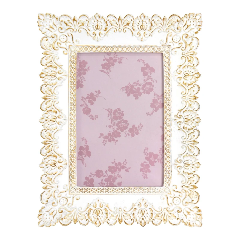 Just Jane 4" x 6" White & Gold Lace Frame by Studio Décor®