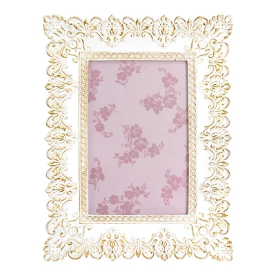 Just Jane 4" x 6" White & Gold Lace Frame by Studio Décor®