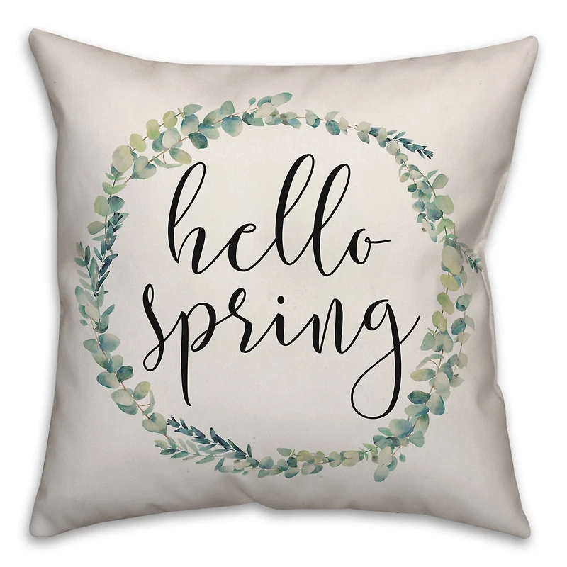 Hello Spring Wreath Throw Pillow