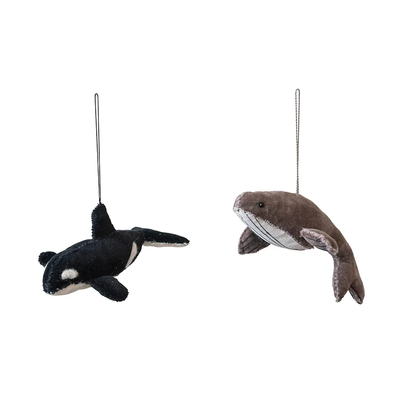 Hello Honey® 2 Pack 7" Whale Cotton Velvet Ornaments
