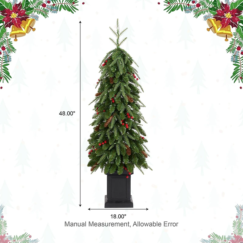 Glitzhome® 4ft Pre-lit Green Artificial Christmas Porch Tree, Warm White Lights