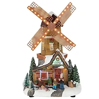 LED Lighted Animated and Musical Windmill Christmas Village Display Decoration - 13.25"