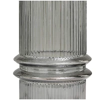 12" Gray Glass Wide Ribbed Vase with Fluted Center