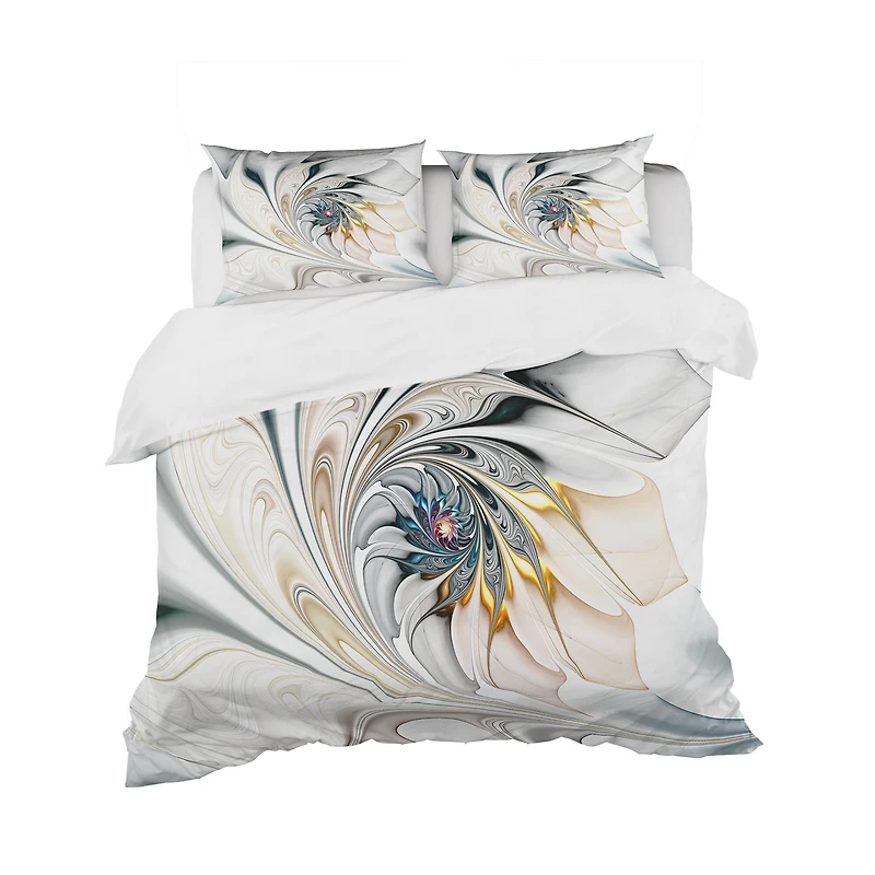 DesignArt White Stained Glass Floral Art Duvet Cover Set
