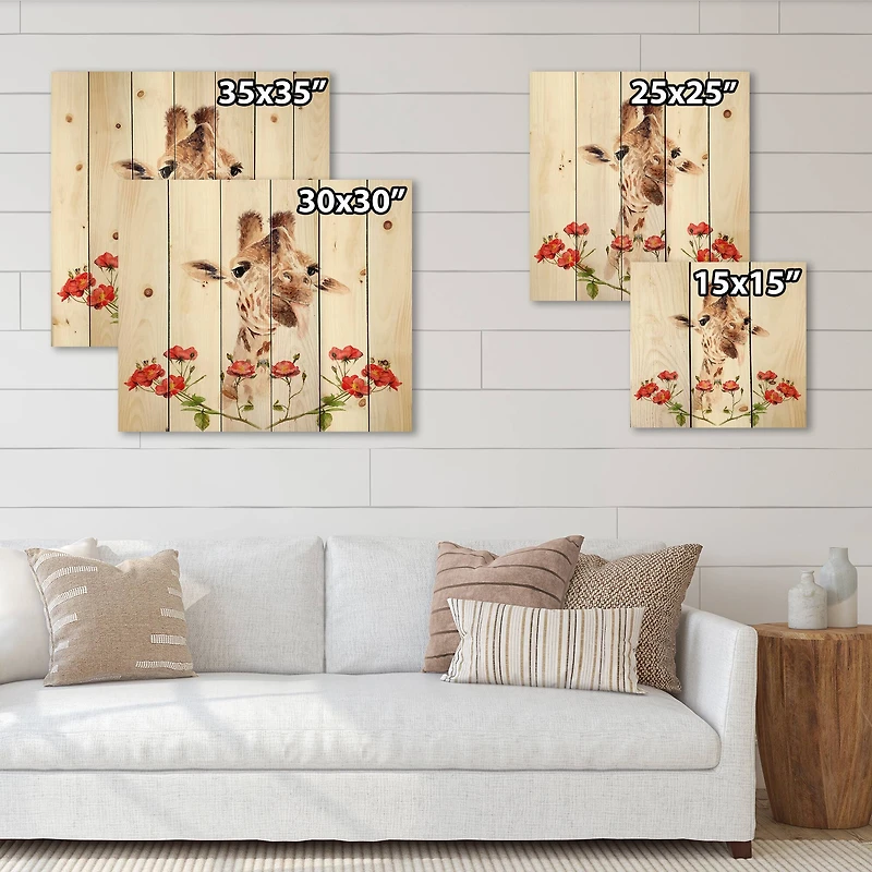 Designart - Portrait of A Giraffe With Flowers II