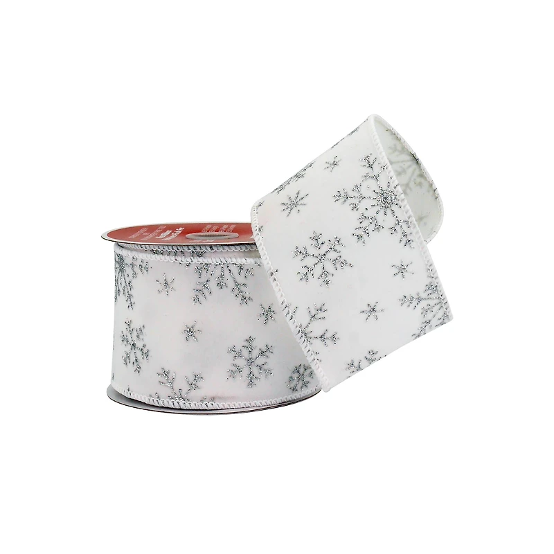 2.5" x 20ft. Silver Snowflake White Taffeta Wired Ribbon by Celebrate It®