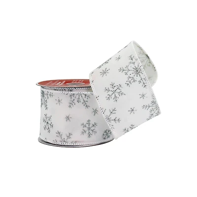2.5" x 20ft. Silver Snowflake White Taffeta Wired Ribbon by Celebrate It®