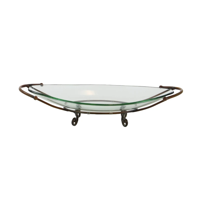 Brass Glass and Metal Modern Serving Bowl, 6" x 30" x 12"
