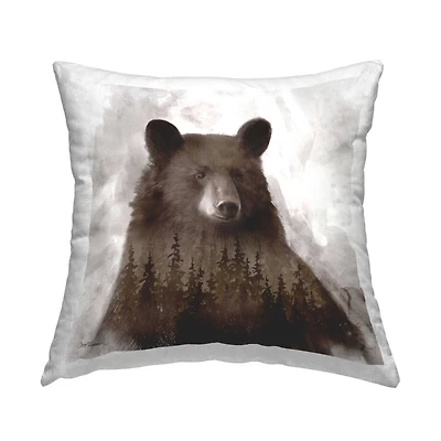 Stupell Industries Woodland Brown Bear Portrait Abstract Pine Tree Forest Throw Pillow 18" x 18"