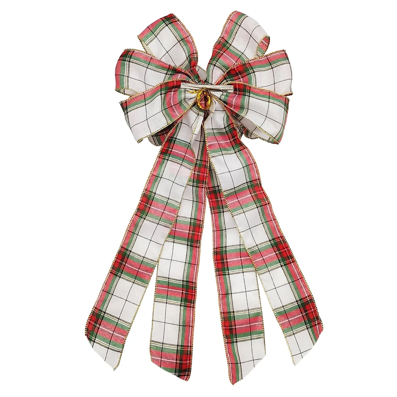 20.5" Green & Natural Plaid Tree Bow by Celebrate It®