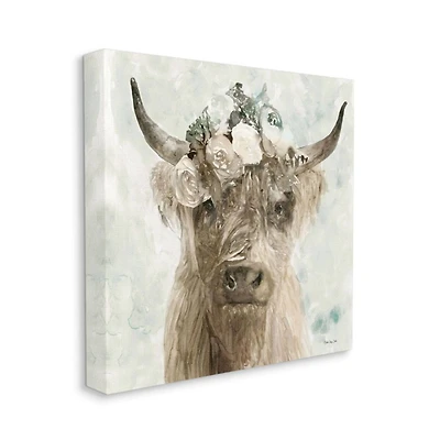 Stupell Industries Buffalo with Floral Crown Watercolor Canvas Wall Art