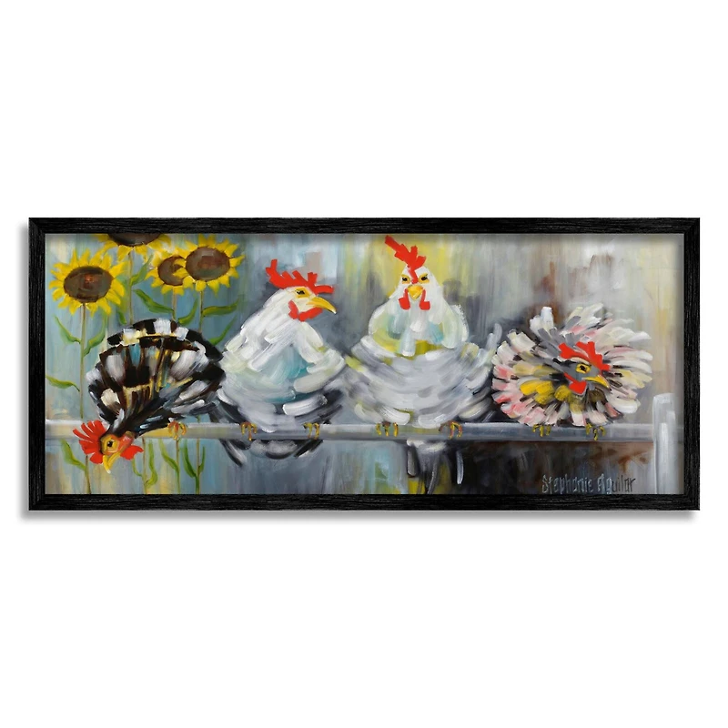Stupell Industries Farm Chickens Ruffled Feathers and Sunflowers Painting Framed Wall Art