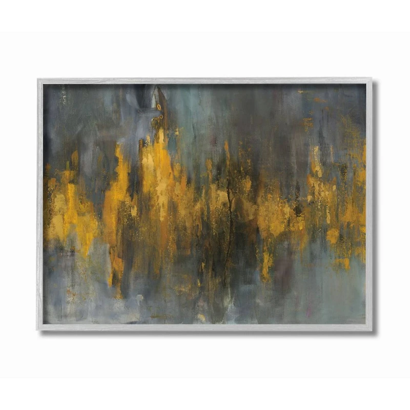 Stupell Industries Black & Gold Abstract Fire Wall Art in Gray Frame